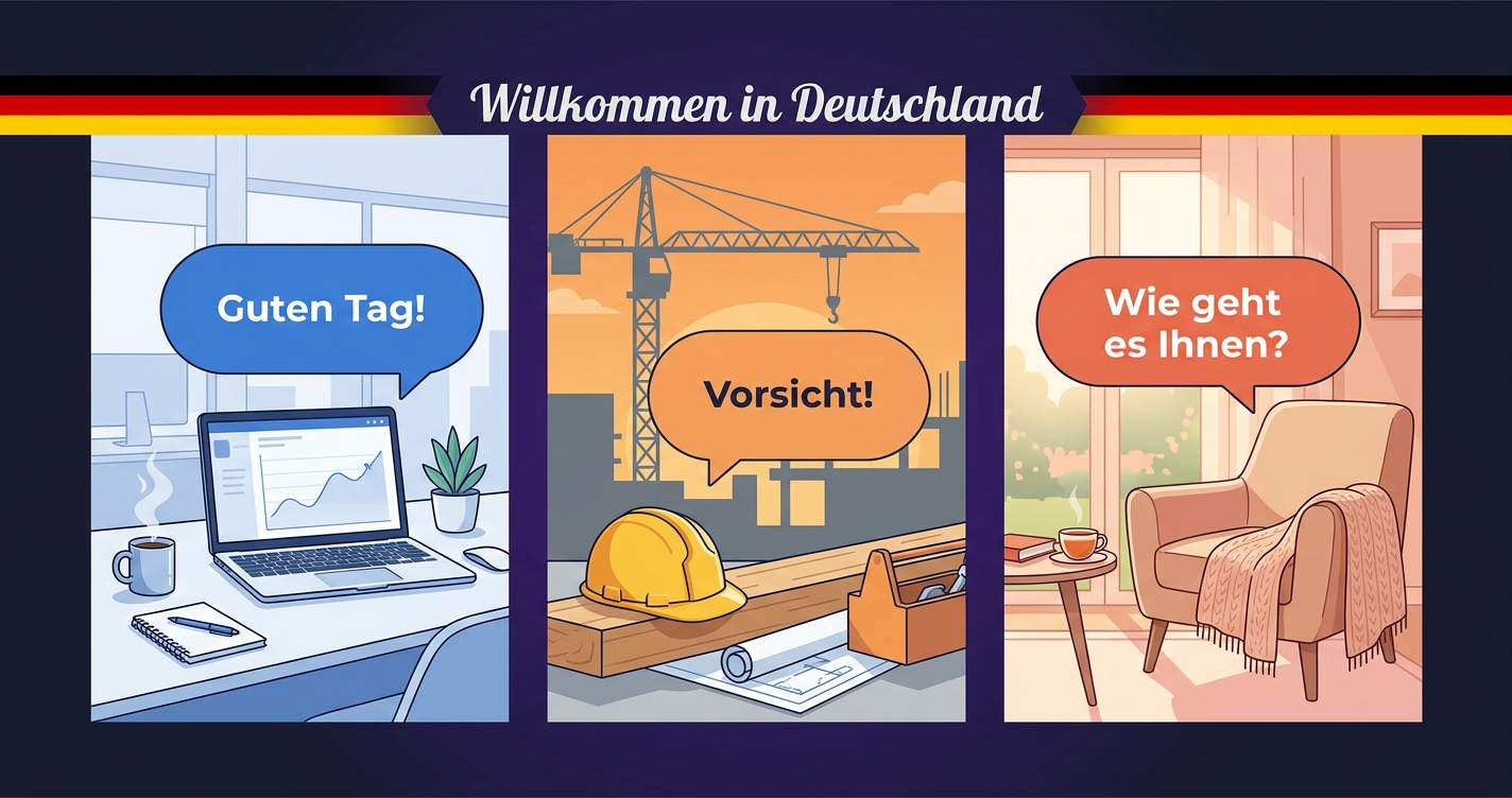 Niemiecki do pracy — 3 sceny: biuro, budowa, opieka nad osobami starszymi